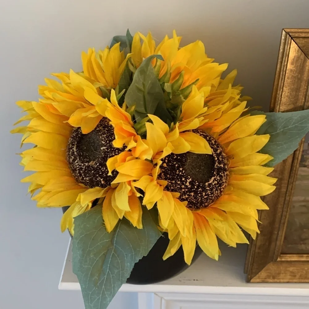 Sunflowers arrangement black large‎ vase home decor fall ceramic pot traditional